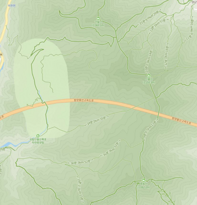 영축산, 신불산, 간월산 일대 등산로. 네이버지도 캡처