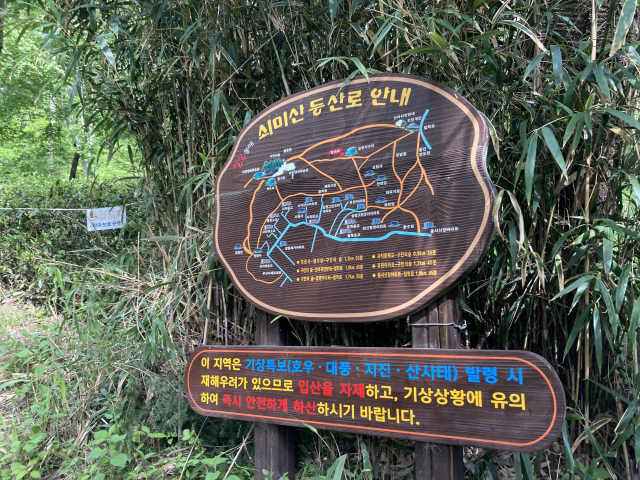 녹차밭 입구에 있는 등산로 안내도.