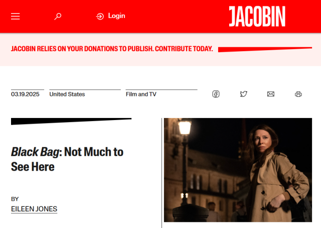 미국 <재커빈>지의 영화 <블랙 백> 평론 기사. ‘블랙 백: 별로 볼 것이 없다’ 제하 기사에서 영화를 혹평했다. <재커빈>지 웹사이트 캡처