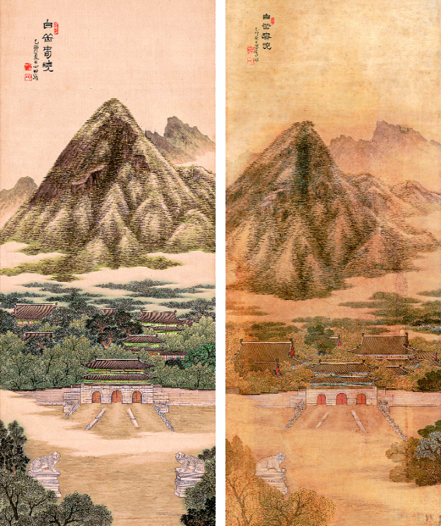 심전 안중식의 ‘백악춘효’. 왼쪽이 여름, 오른쪽이 가을에 그린 작품이다. 국립중앙박물관 소장