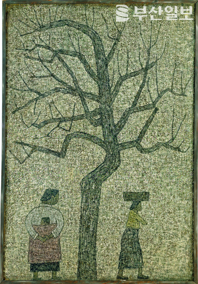 나무와 두 여인, 1962년, 캔버스에 유채, 130×89cm, 리움미술관 소장, ⓒ박수근연구소