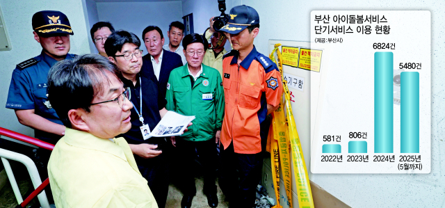 김광용 행정안전부 재난안전관리본부장이 지난 4일 어린 자매가 숨진 부산 기장군 아파트 화재 현장을 찾았다. 정대현 기자 jhyun@