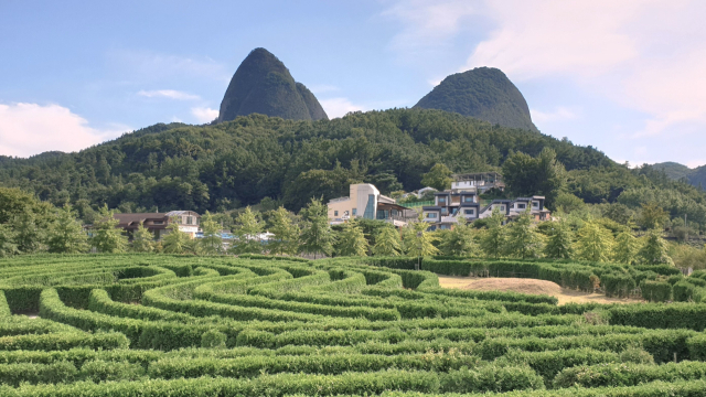 마이산북부예술관광단지 마이정원에서 바라본 마이산의 두 봉우리가 말 귀처럼 봉긋 솟았다. 남태우 기자