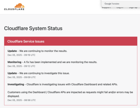 클라우드플레어, 또 일시 장애…일부 웹서비스·사이트 접속 오류