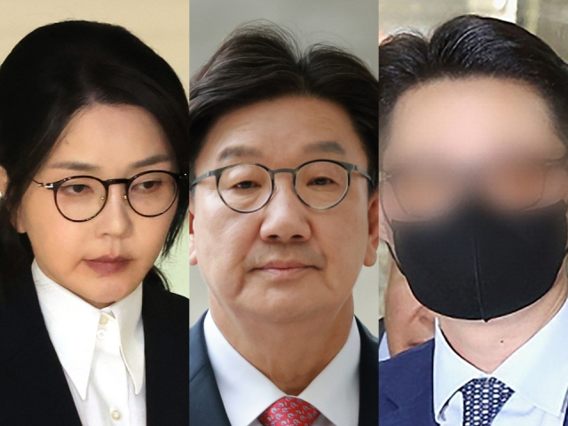 왼쪽부터 김건희 여사, 국민의힘 권성동 의원, 윤영호 전 통일교 세계본부장. 연합뉴스
