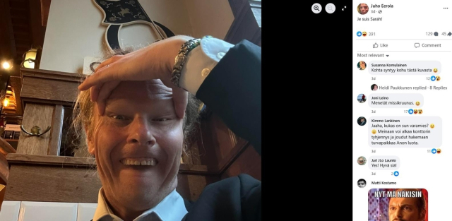 유호 에롤라 핀란드당 의원 페이스북 캡처. 연합뉴스