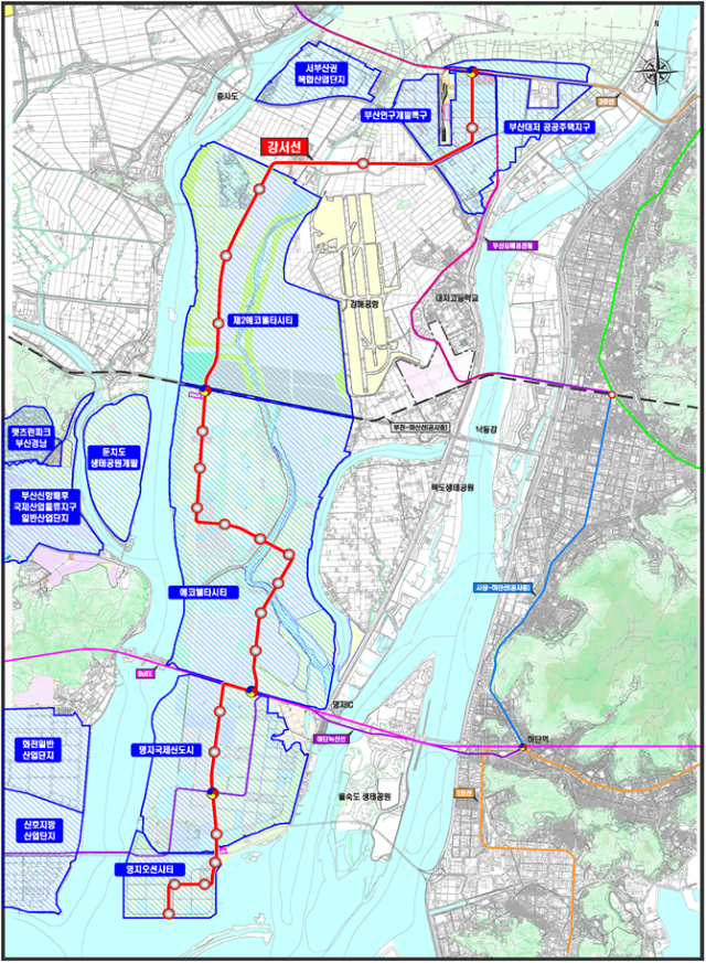 부산도시철도 강서선이 예비타당성조사 대상 사업에 선정됐다. 강서선 위치도. 부산시 제공