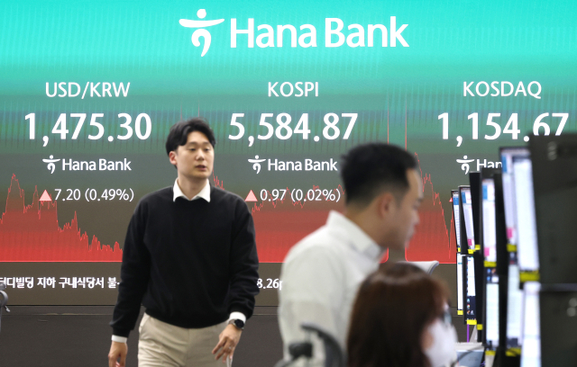 6일 서울 중구 하나은행 본점 딜링룸 현황판에 코스피가 표시돼 있다. 연합뉴스