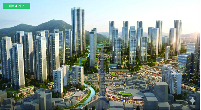 화명·금곡지구(위)와 해운대 1·2지구가 비수도권에서 처음으로 노후계획도시정비 기본계획을 승인 받았다. 부산시가 AI로 구현한 정비 후 모습. 부산시 제공