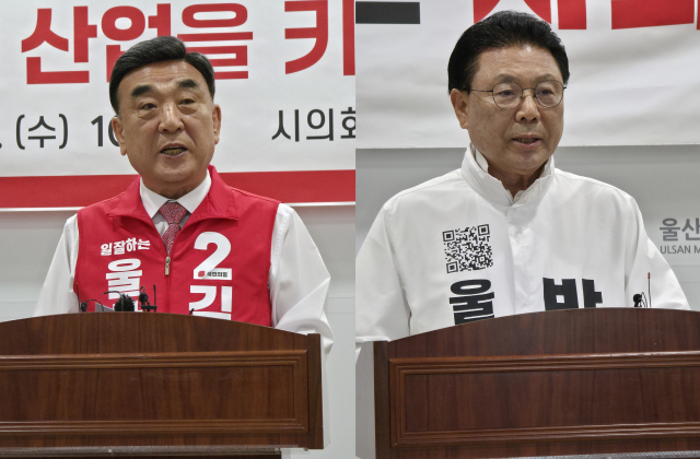 무소속 박맹우(오른쪽) 울산시장 예비후보가 8일 김두겸 예비후보에게 단일화를 위한 조건을 제시할 예정이다. 오상민 기자