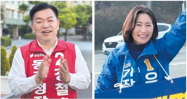6·3 지방선거에서 승리한 국민의힘 강철호(왼쪽) 동구청장 당선인과 더불어민주당 우성빈 기장군수 당선인. 김종진 기자 kjj1761@