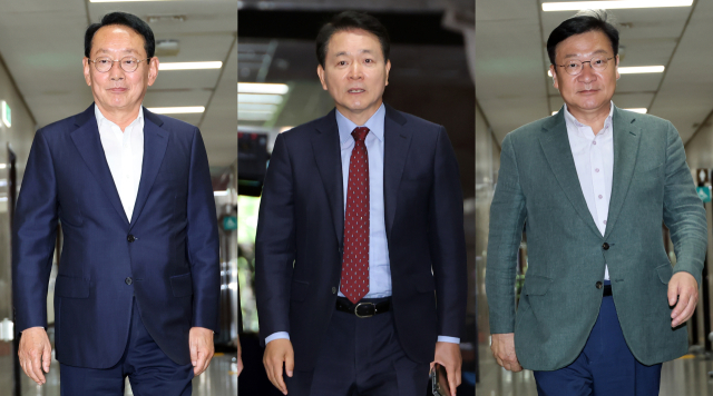 오는 9일로 예정된 국민의힘 차기 원내대표 선거에 출마하는 김도읍(왼쪽부터), 성일종, 정점식 의원. 연합뉴스