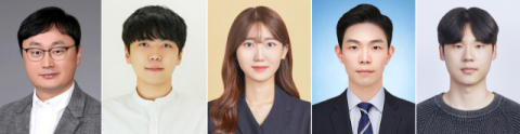 (왼쪽부터) 성동기 교수(연구책임자), 손승모 석박사통합과정생, 허수정 박사과정생, 정승우 석사졸업생, 장문석 석사과정생. 부산대 제공