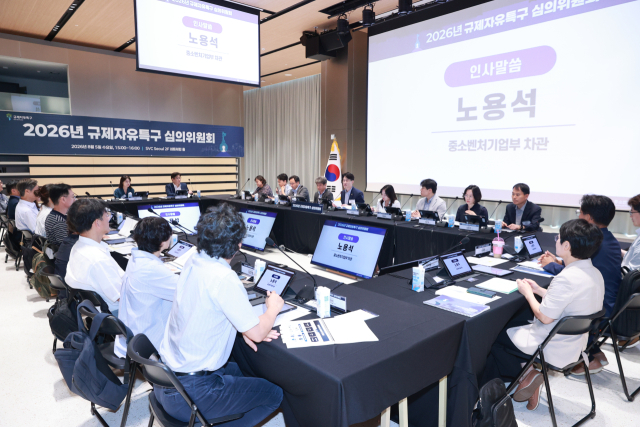 노용석 중소벤처기업부 장관 직무대행 1차관이 5일 서울 마포구 SVC 서울에서 열린 규제자유특구 심의위원회에서 인사말을 하고 있다. 중기부 제공
