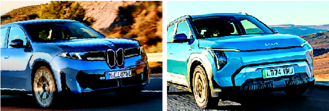 BMW ‘더 뉴 iX3’(왼쪽)와 기아 ‘EV3’. BMW코리아·기아 제공
