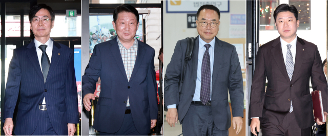 국민의힘 중앙윤리위원회로부터 중징계를 받은 6선 조경태(왼쪽부터)·재선 권영진·서범수·초선 진종오 의원.