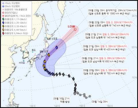 제25호 태풍 '두쥐안' 이동경로에 일본 아시안게임 '비상'…한국 야구도 '초긴장'